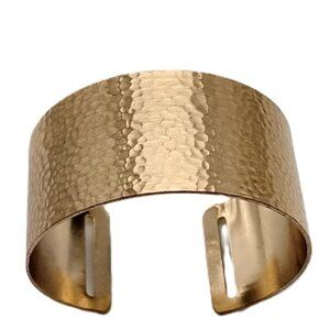 Vintage Gold-tone Hammered Wide Open Cuff Bracelet Statement Piece